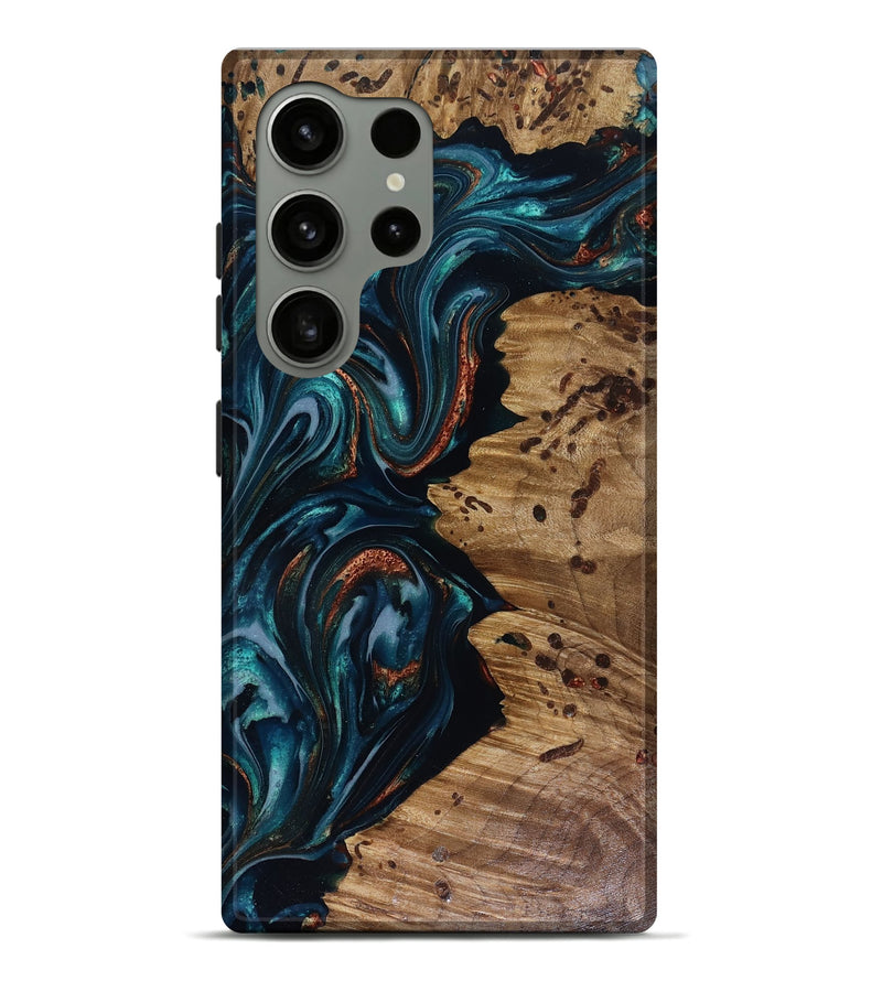 Galaxy S24 Ultra Wood Live Edge Phone Case - Latrell (Teal & Gold, 817931)