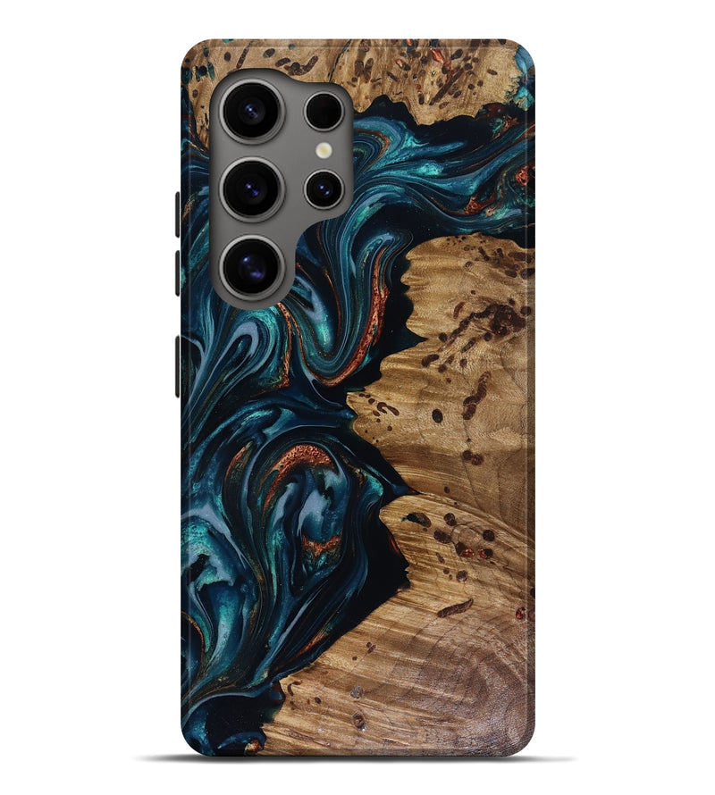 Galaxy S25 Ultra Wood Live Edge Phone Case - Latrell (Teal & Gold, 817931)
