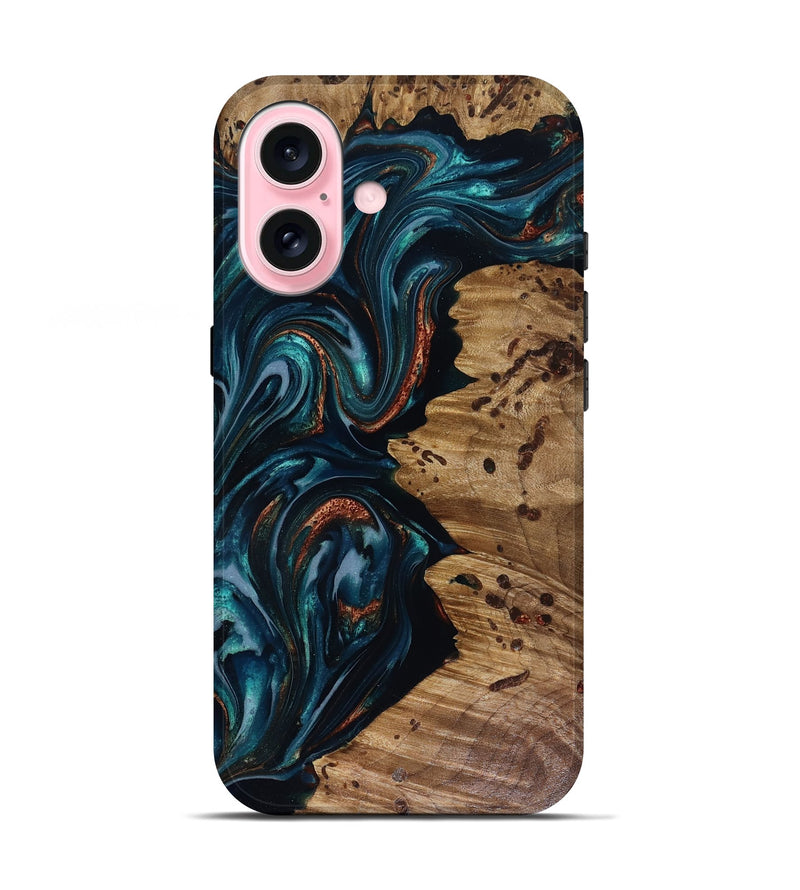 iPhone 17 Wood Live Edge Phone Case - Latrell (Teal & Gold, 817931)