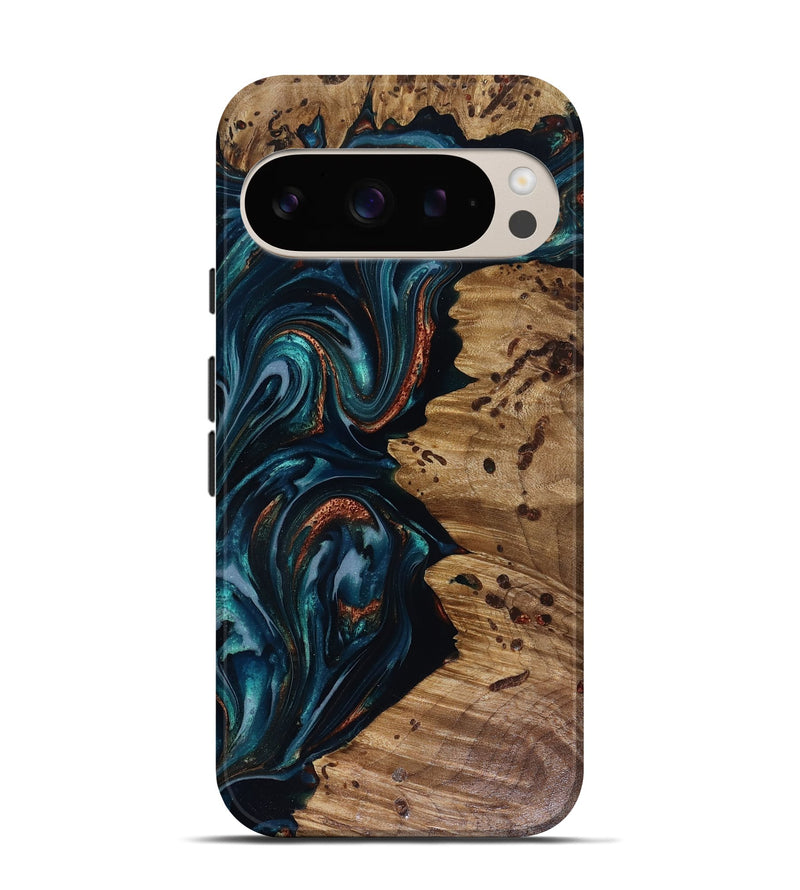 Pixel 9 Wood Live Edge Phone Case - Latrell (Teal & Gold, 817931)