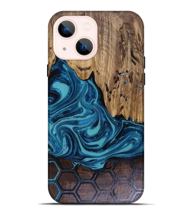iPhone 14 Plus Wood Live Edge Phone Case - Zelma (Blue, 817932)