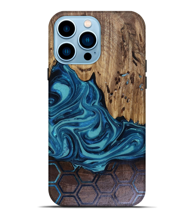 iPhone 14 Pro Max Wood Live Edge Phone Case - Zelma (Blue, 817932)