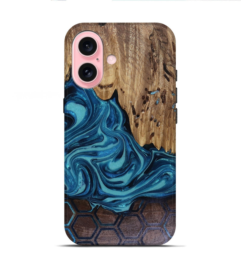 iPhone 16 Wood Live Edge Phone Case - Zelma (Blue, 817932)