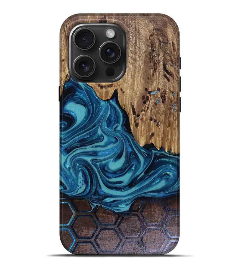 iPhone 16 Pro Max Wood Live Edge Phone Case - Zelma (Blue, 817932)