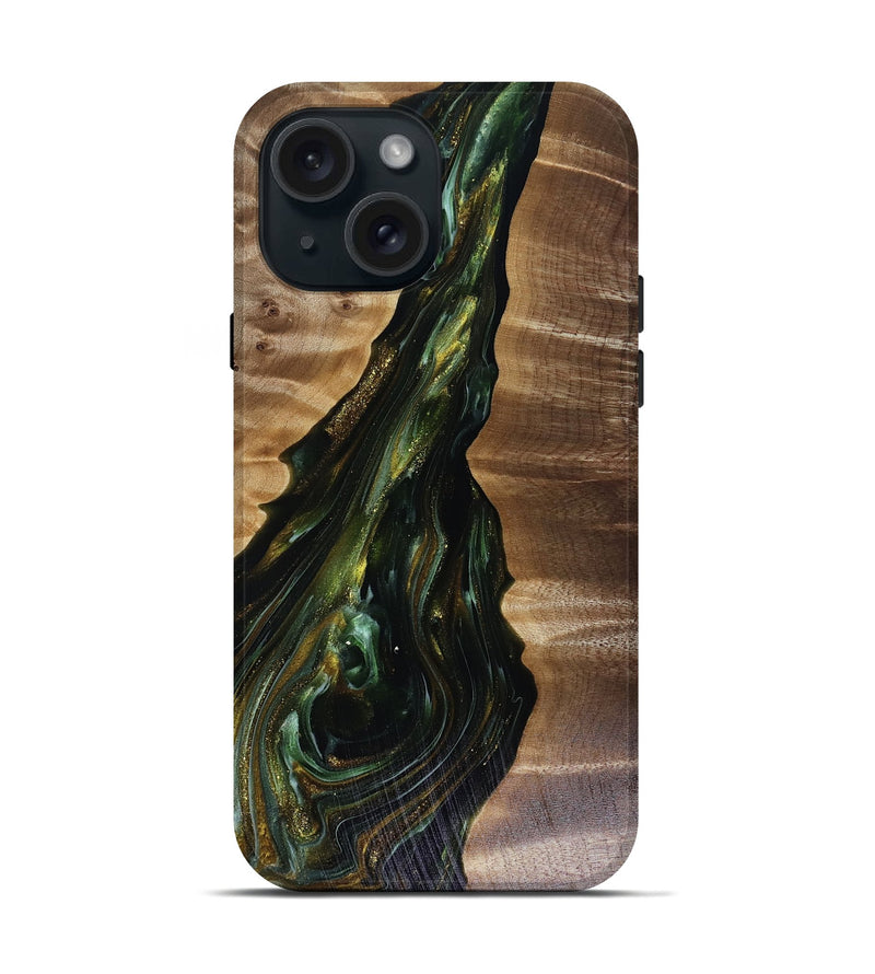 iPhone 15 Wood Live Edge Phone Case - Ayleen (Green, 817933)