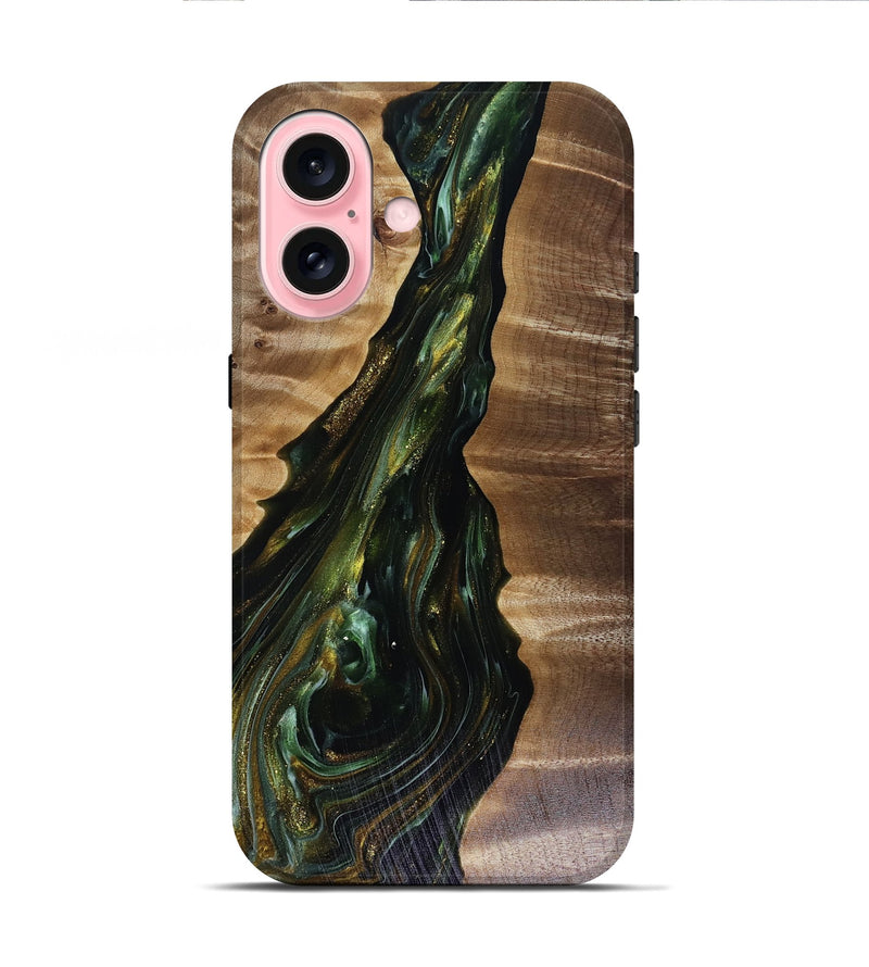 iPhone 16 Wood Live Edge Phone Case - Ayleen (Green, 817933)