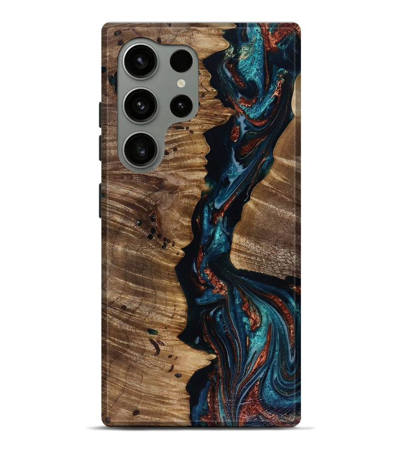 Galaxy S24 Ultra Wood Live Edge Phone Case - Amber (Teal & Gold, 817934)