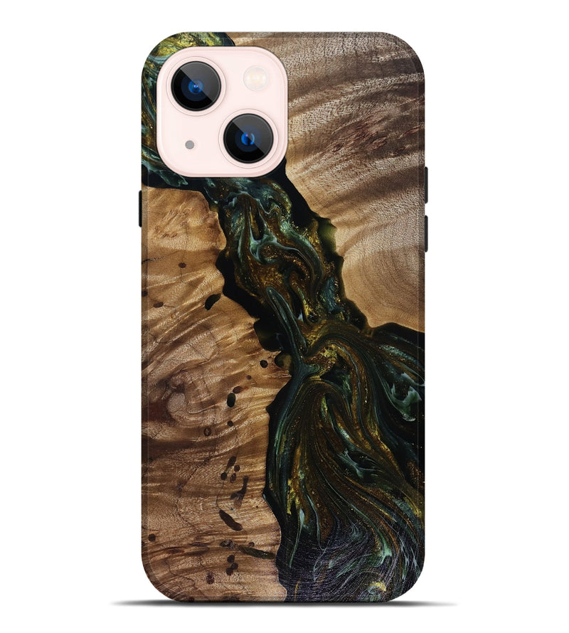 iPhone 14 Plus Wood Live Edge Phone Case - Aries (Green, 817936)