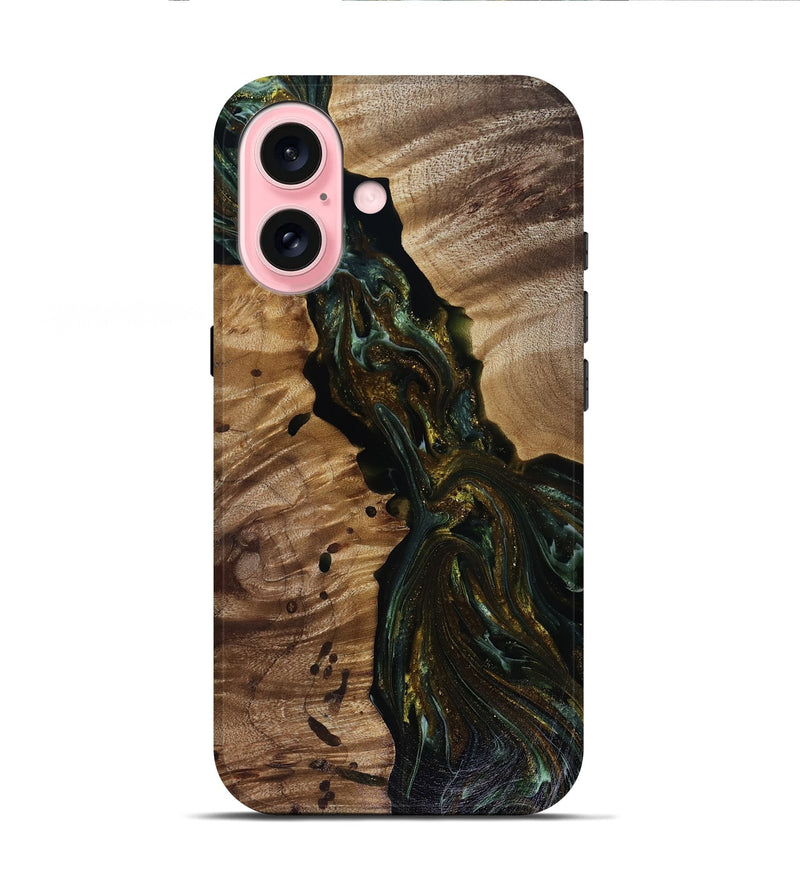 iPhone 16 Wood Live Edge Phone Case - Aries (Green, 817936)