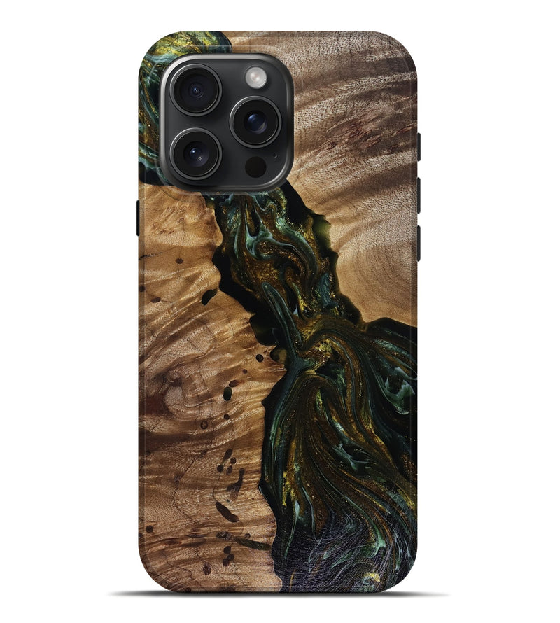 iPhone 16 Pro Max Wood Live Edge Phone Case - Aries (Green, 817936)