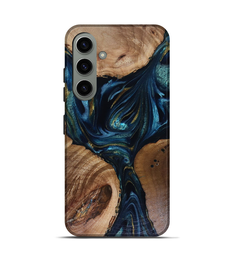 Galaxy S24 Wood Live Edge Phone Case - Trina (Teal & Gold, 817943)