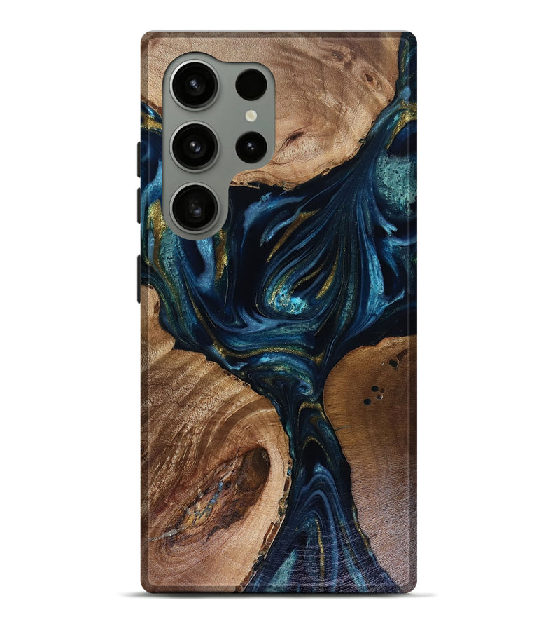 Galaxy S24 Ultra Wood Live Edge Phone Case - Trina (Teal & Gold, 817943)