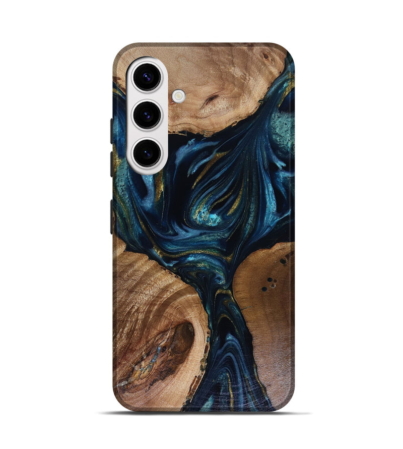 Galaxy S25 Wood Live Edge Phone Case - Trina (Teal & Gold, 817943)