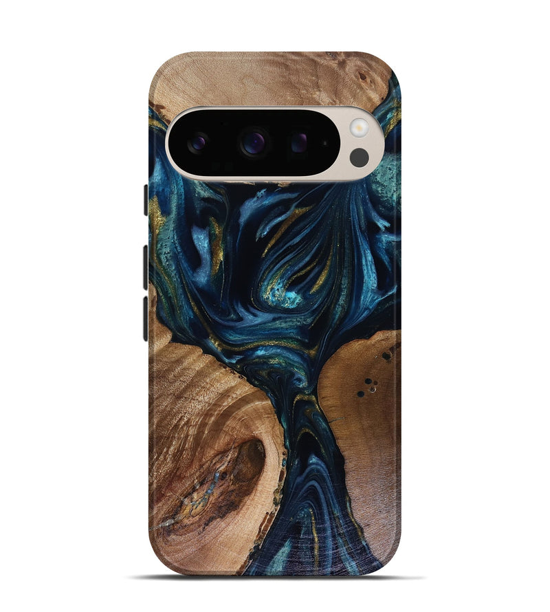 Pixel 10 Pro Wood Live Edge Phone Case - Trina (Teal & Gold, 817943)