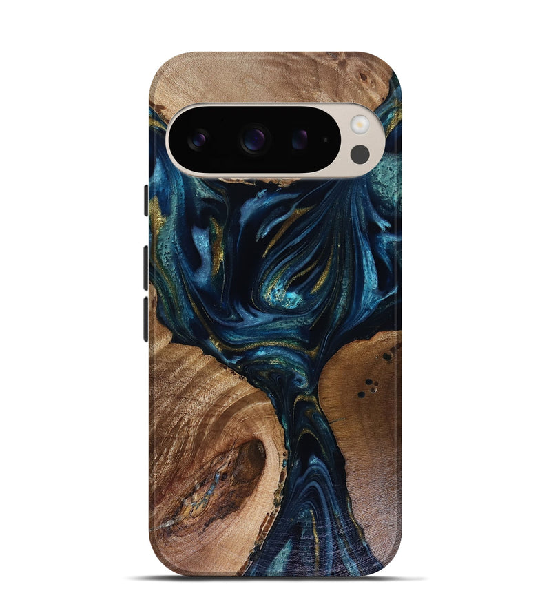 Pixel 9 Wood Live Edge Phone Case - Trina (Teal & Gold, 817943)
