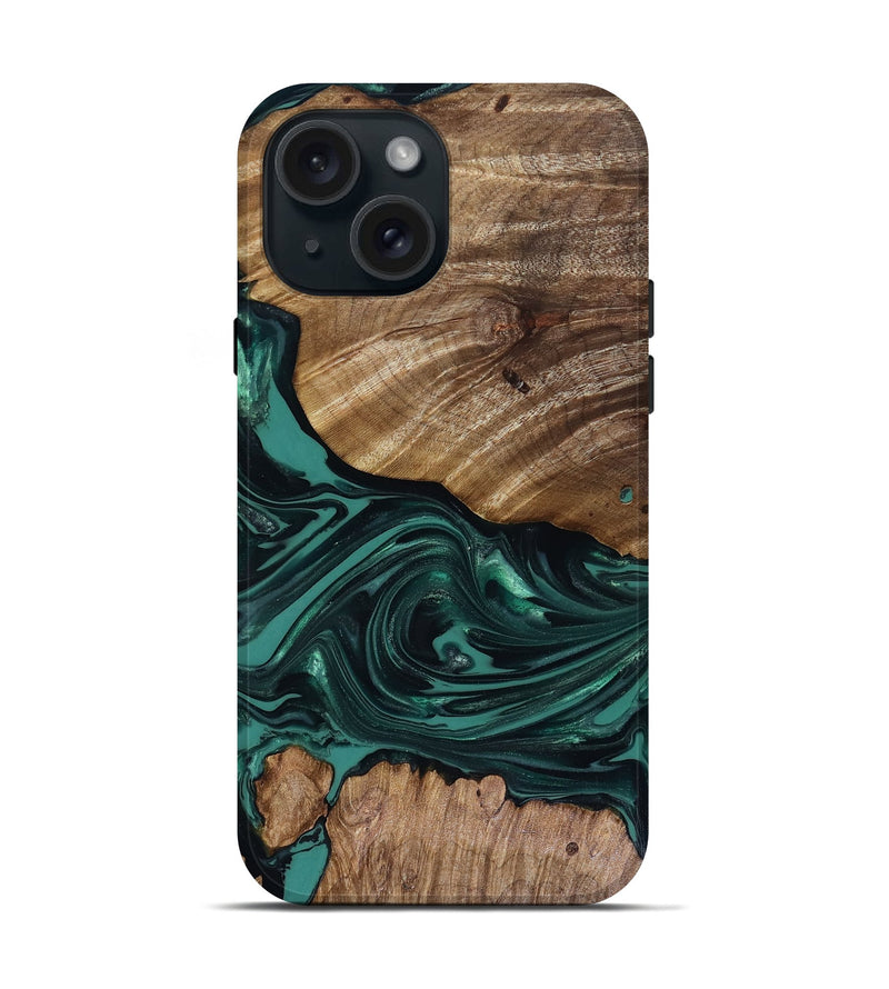 iPhone 15 Wood Live Edge Phone Case - Jena (Green, 817944)
