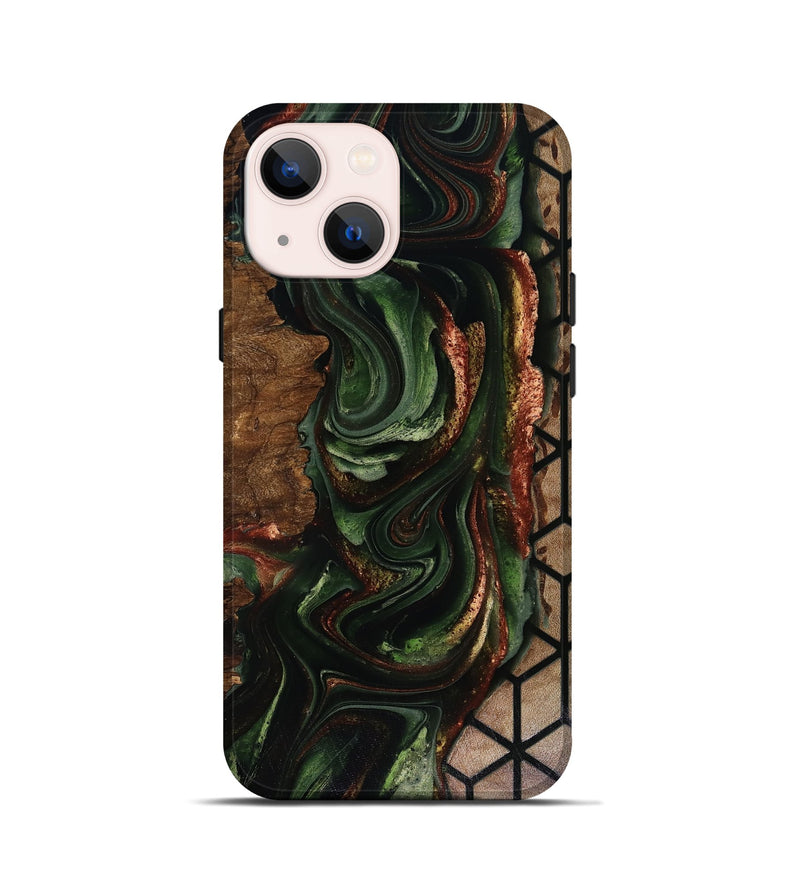 iPhone 13 mini Wood Live Edge Phone Case - Corina (Green, 817947)