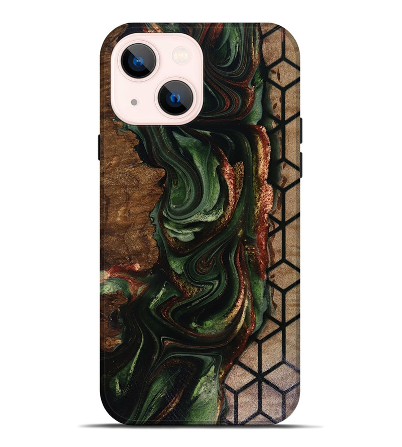 iPhone 14 Plus Wood Live Edge Phone Case - Corina (Green, 817947)