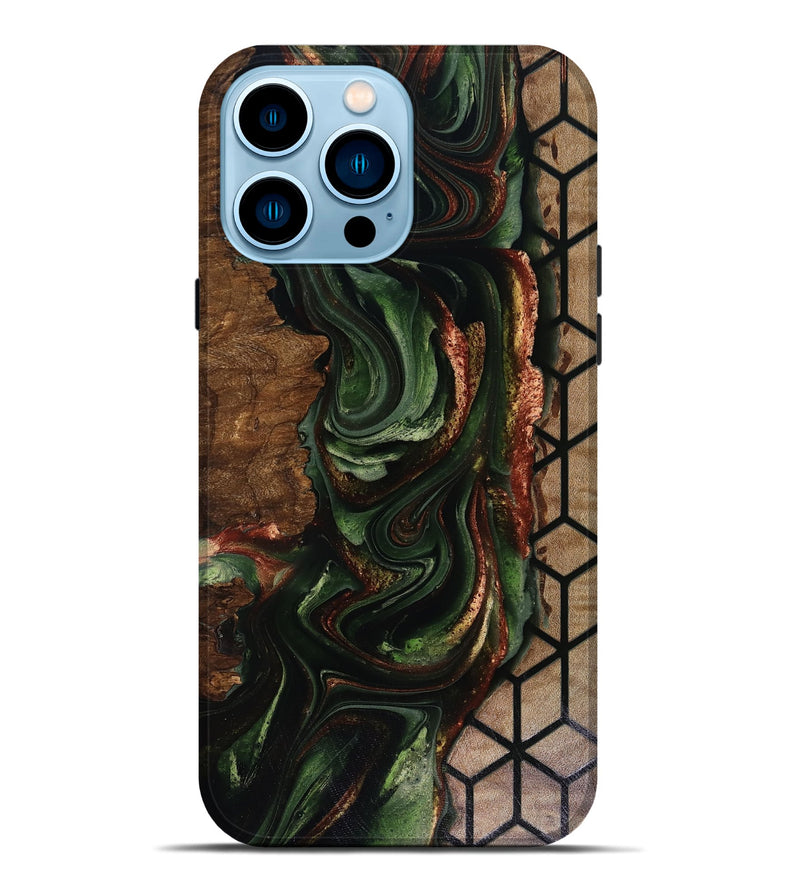 iPhone 14 Pro Max Wood Live Edge Phone Case - Corina (Green, 817947)