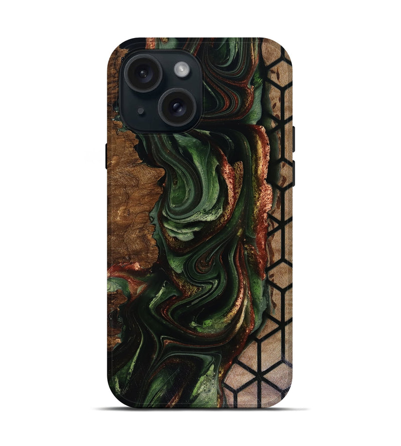 iPhone 15 Wood Live Edge Phone Case - Corina (Green, 817947)