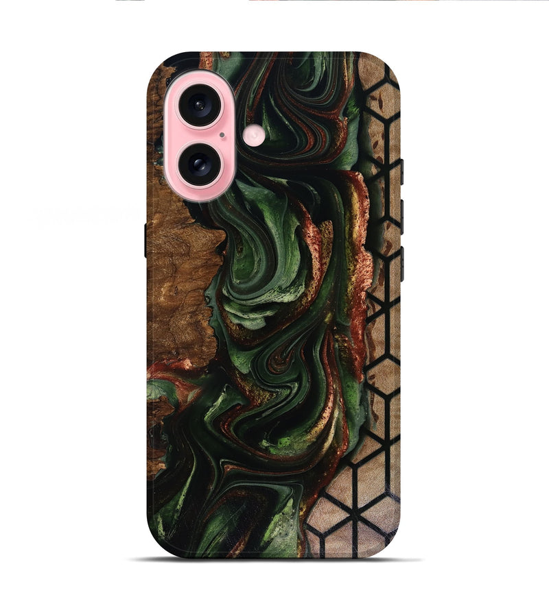 iPhone 16 Wood Live Edge Phone Case - Corina (Green, 817947)