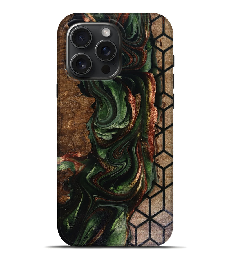 iPhone 16 Pro Max Wood Live Edge Phone Case - Corina (Green, 817947)