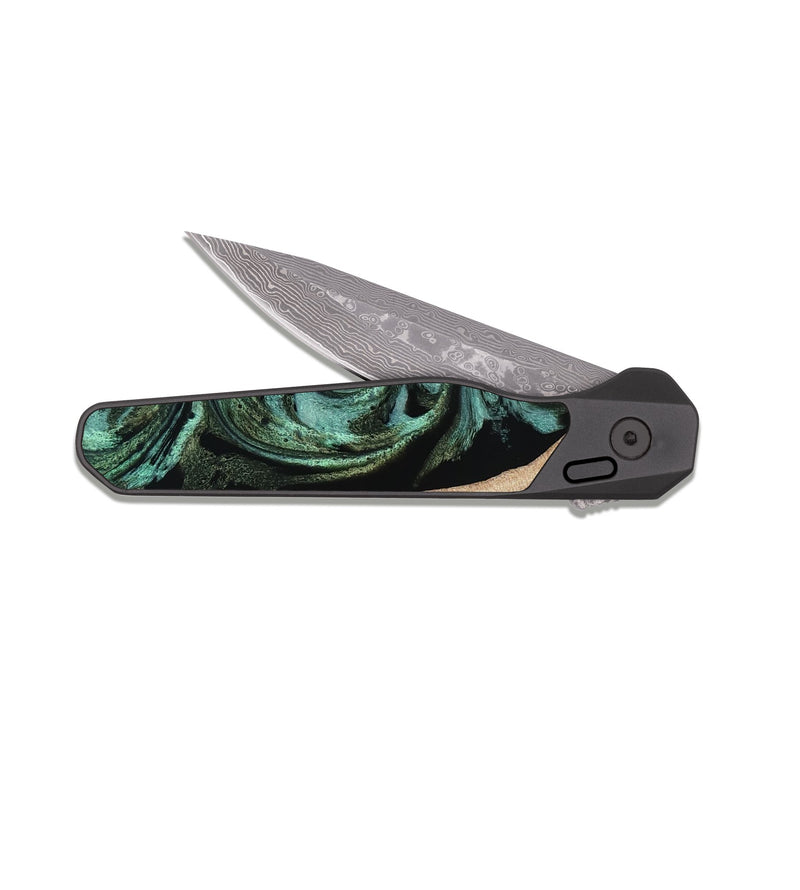 EDC Dark Damascus Wood Pocket Knife - Violeta (Green, 817961)