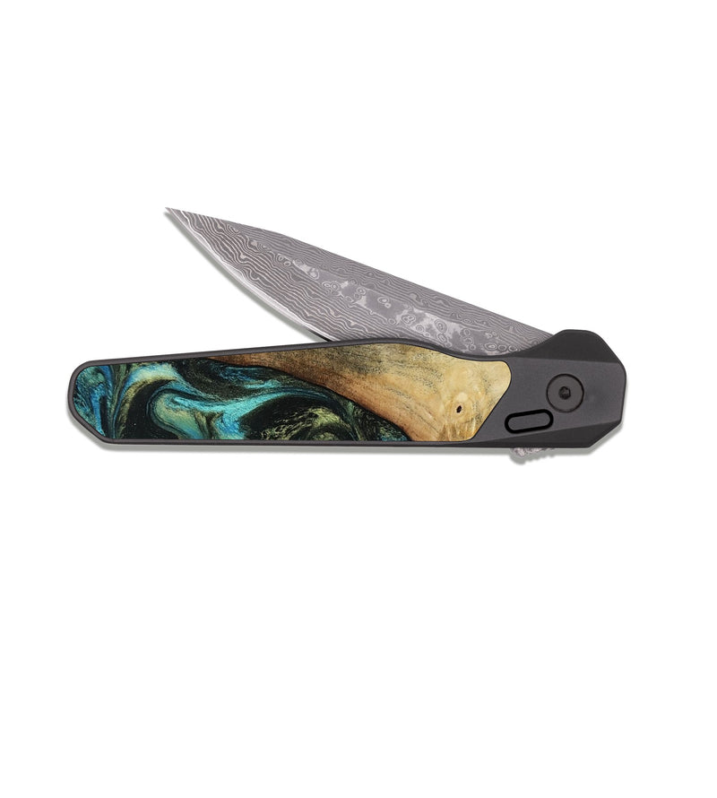 EDC Dark Damascus Wood Pocket Knife - Idella (Green, 817962)