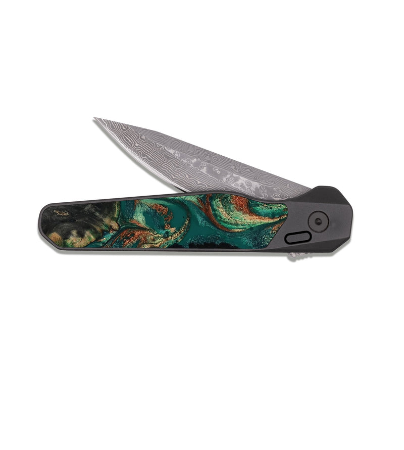 EDC Dark Damascus Wood Pocket Knife - Wren (Green, 817965)