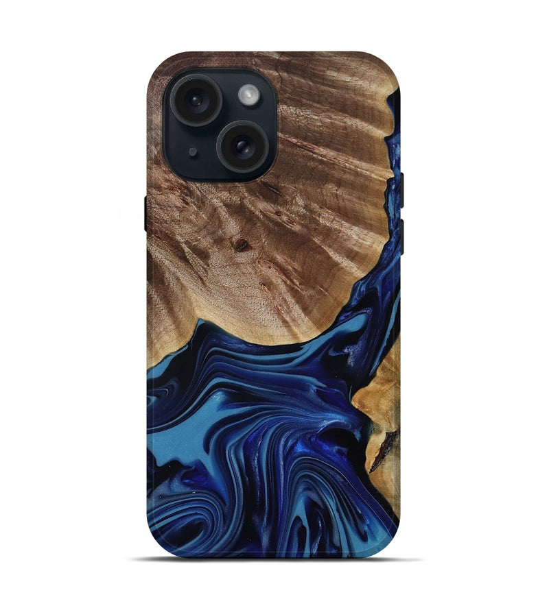 iPhone 15 Wood Live Edge Phone Case - Melvina (Blue, 818001)