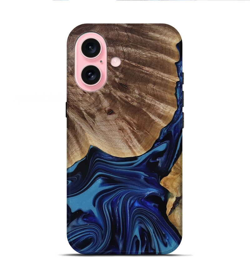 iPhone 16 Wood Live Edge Phone Case - Melvina (Blue, 818001)