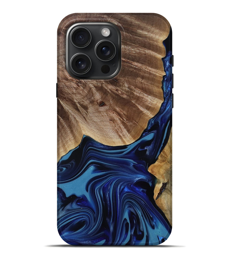 iPhone 16 Pro Max Wood Live Edge Phone Case - Melvina (Blue, 818001)