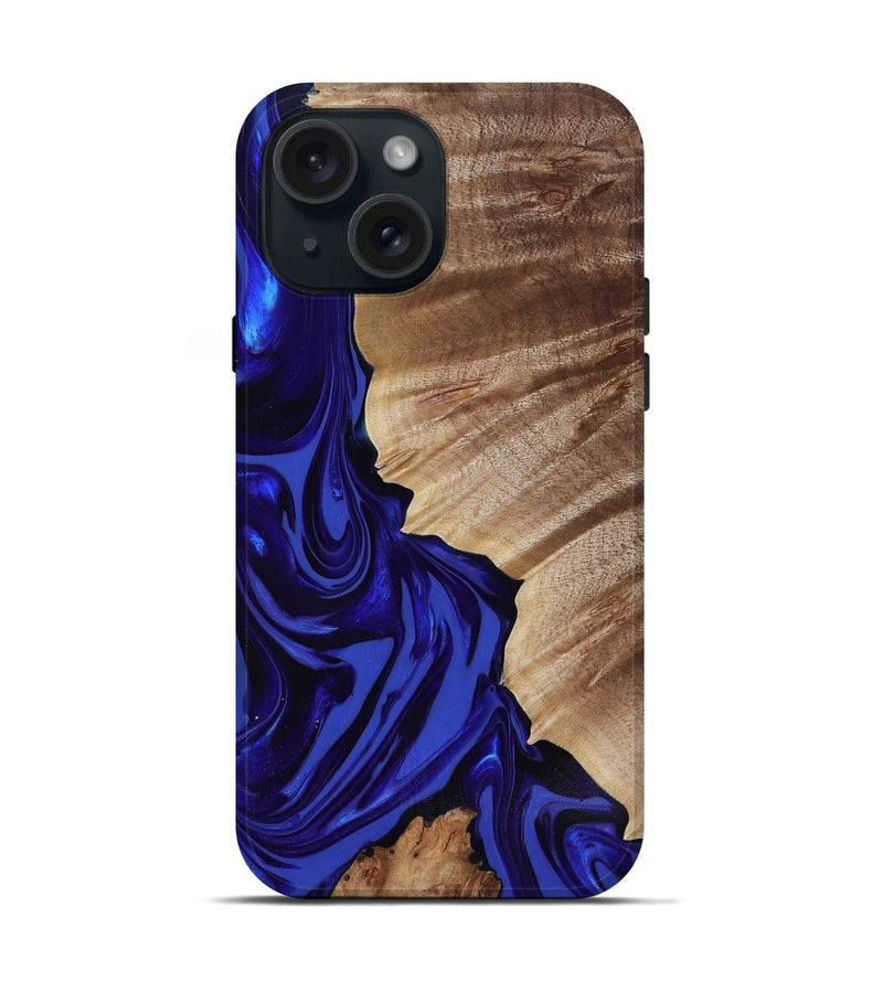 iPhone 15 Wood Live Edge Phone Case - Fate (Blue, 818005)
