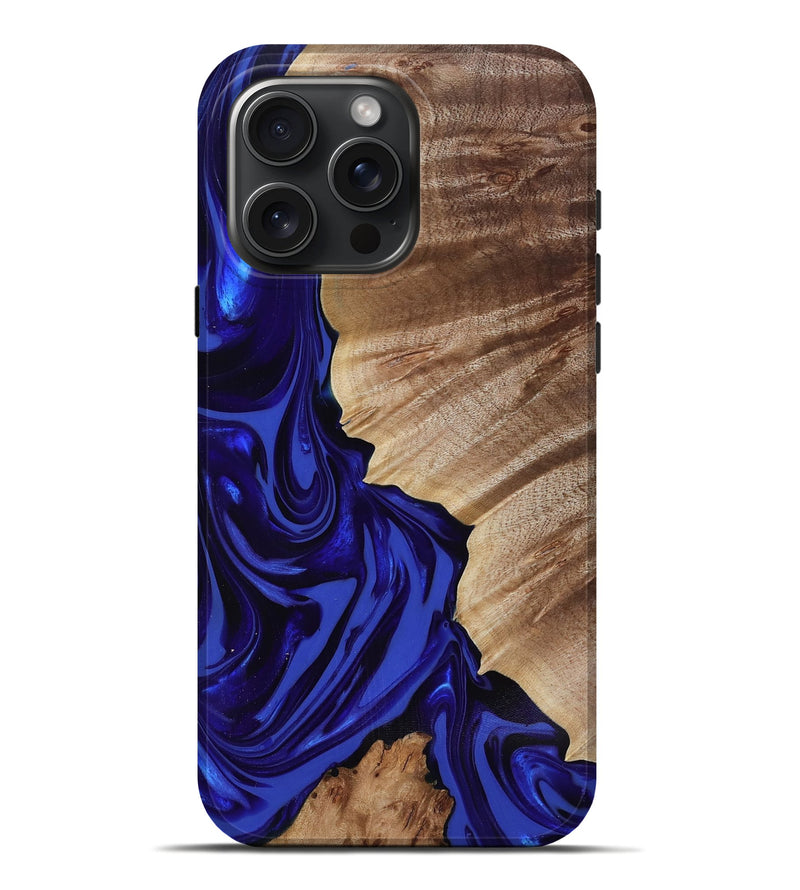 iPhone 16 Pro Max Wood Live Edge Phone Case - Fate (Blue, 818005)