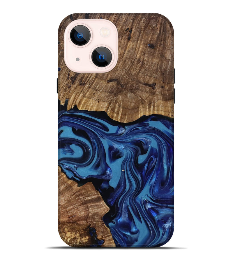 iPhone 14 Plus Wood Live Edge Phone Case - Domenic (Blue, 818006)