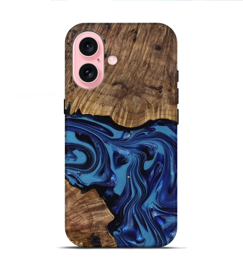 iPhone 16 Wood Live Edge Phone Case - Domenic (Blue, 818006)