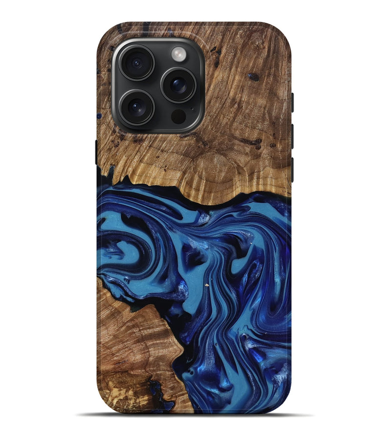 iPhone 16 Pro Max Wood Live Edge Phone Case - Domenic (Blue, 818006)