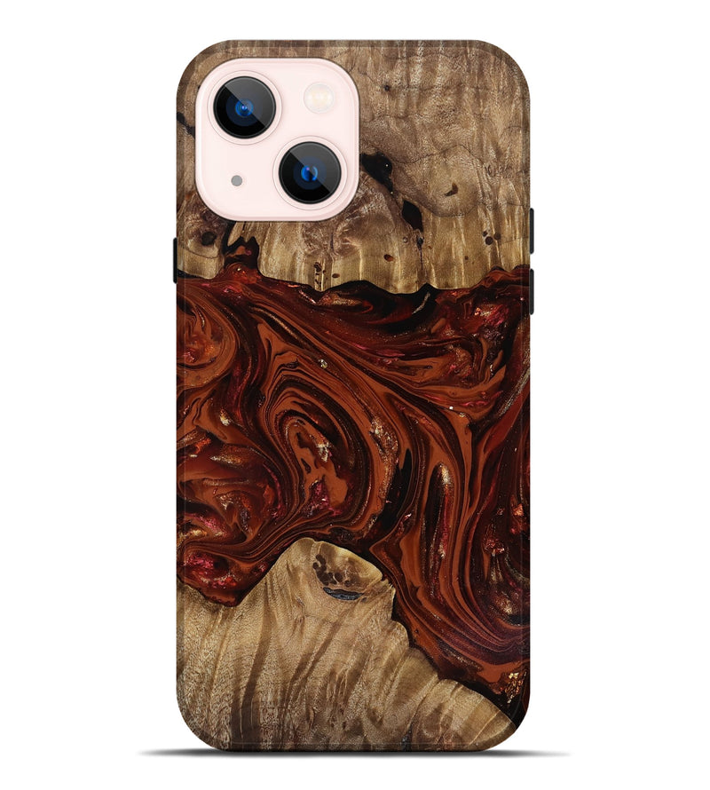 iPhone 14 Plus Wood Live Edge Phone Case - Dequan (Red, 818009)