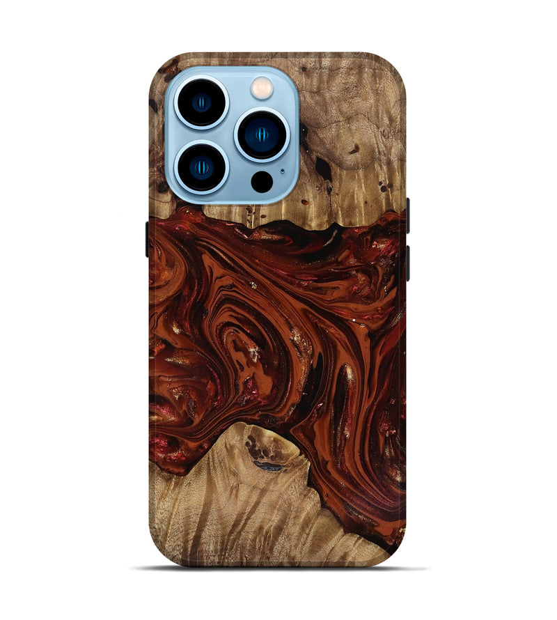 iPhone 14 Pro Wood Live Edge Phone Case - Dequan (Red, 818009)