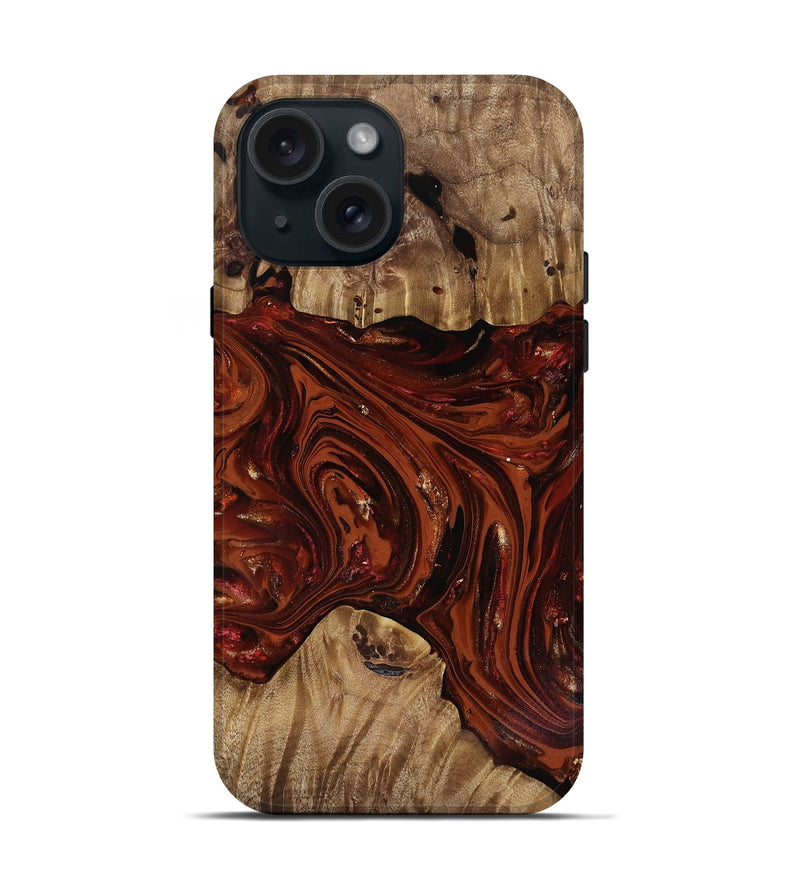 iPhone 15 Wood Live Edge Phone Case - Dequan (Red, 818009)