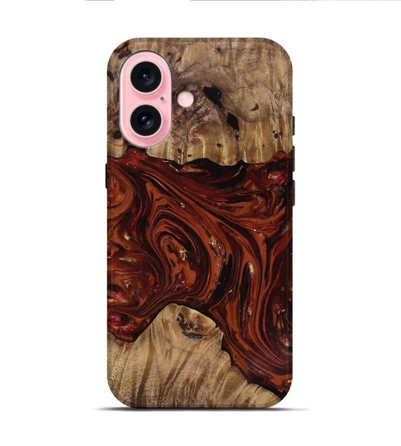 iPhone 16 Wood Live Edge Phone Case - Dequan (Red, 818009)