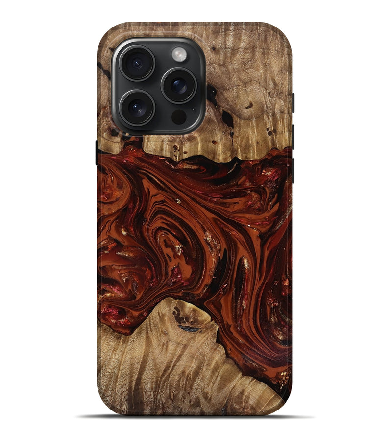 iPhone 16 Pro Max Wood Live Edge Phone Case - Dequan (Red, 818009)