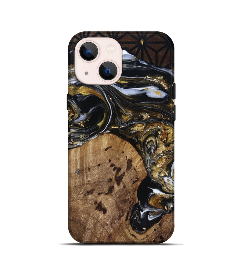 iPhone 13 mini Wood Live Edge Phone Case - Yetta (Black & White, 818012)