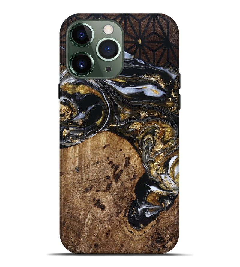 iPhone 13 Pro Max Wood Live Edge Phone Case - Yetta (Black & White, 818012)