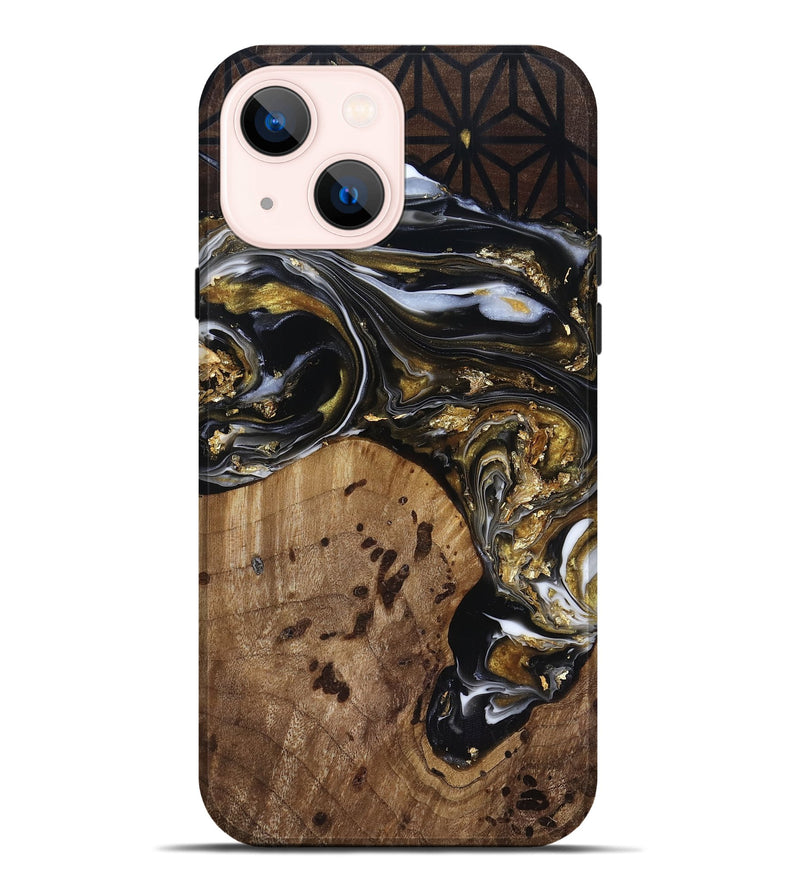 iPhone 14 Plus Wood Live Edge Phone Case - Yetta (Black & White, 818012)