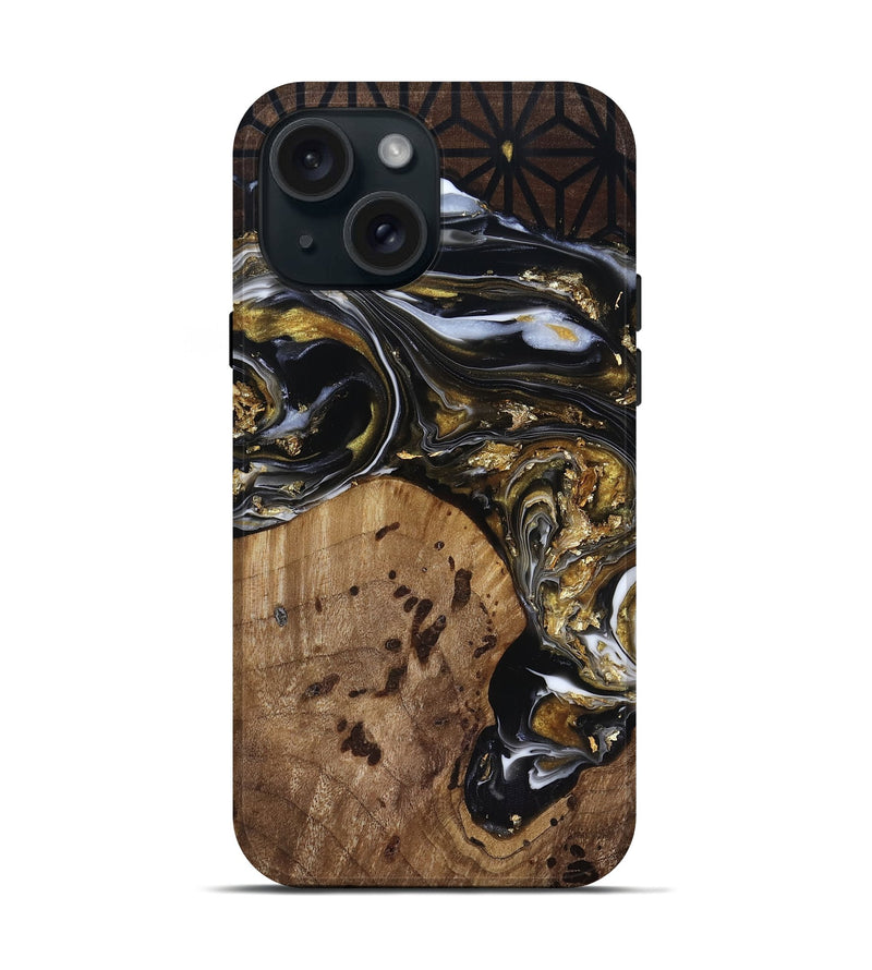 iPhone 15 Wood Live Edge Phone Case - Yetta (Black & White, 818012)