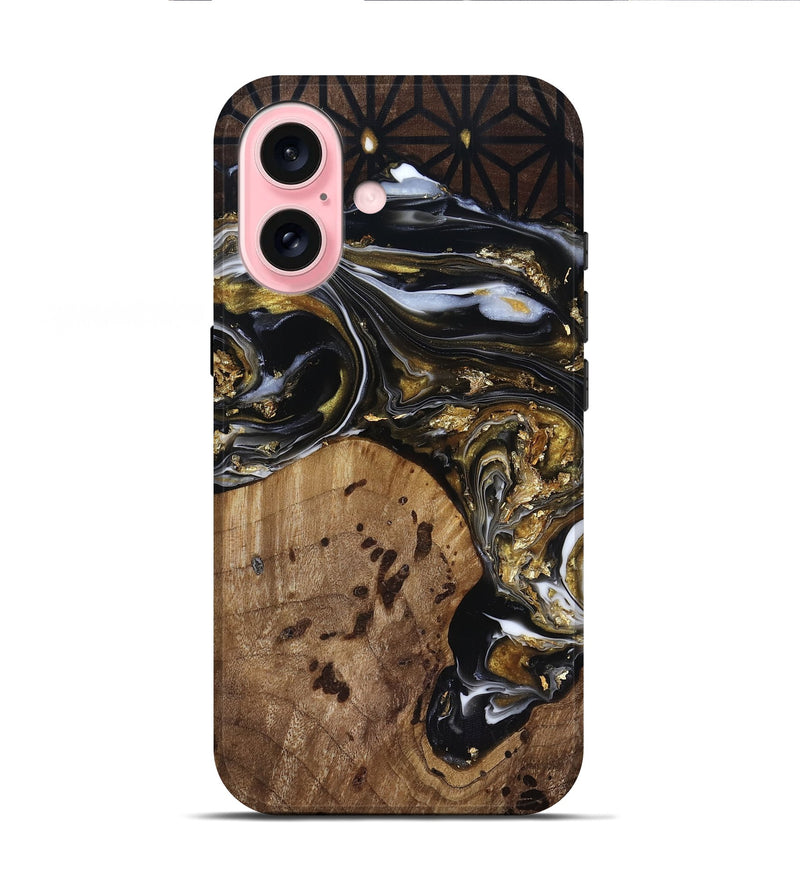 iPhone 16 Wood Live Edge Phone Case - Yetta (Black & White, 818012)