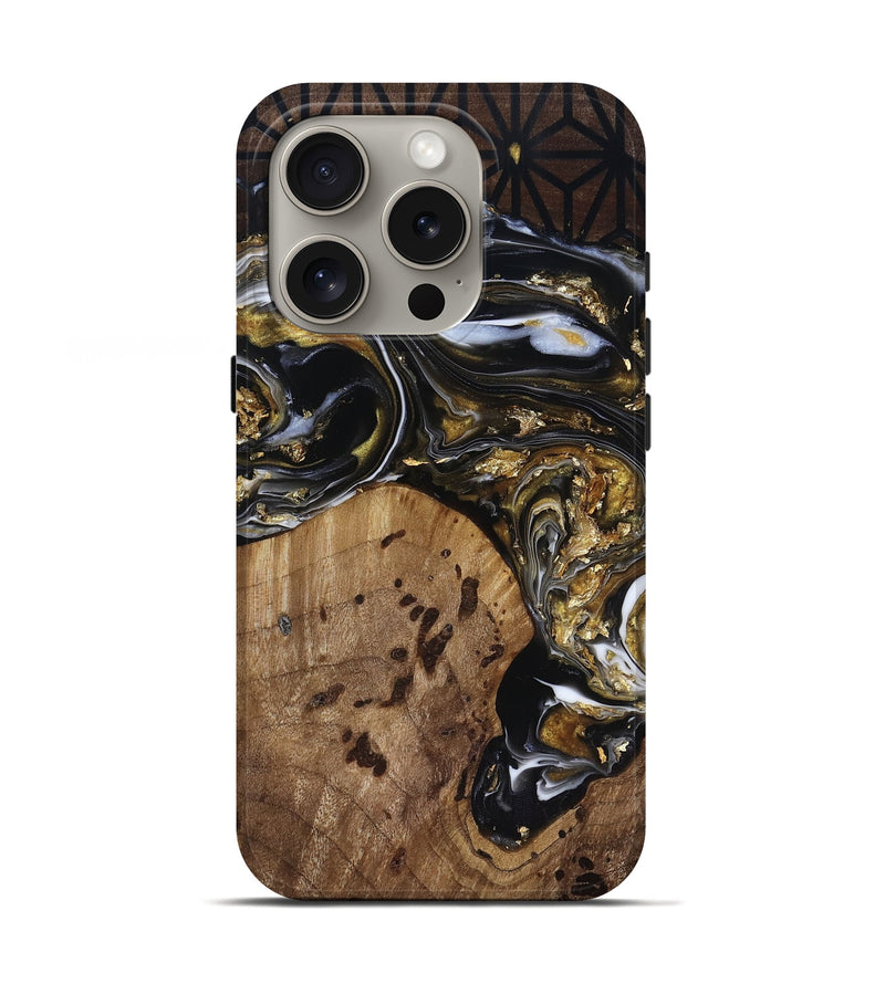 iPhone 16 Pro Wood Live Edge Phone Case - Yetta (Black & White, 818012)