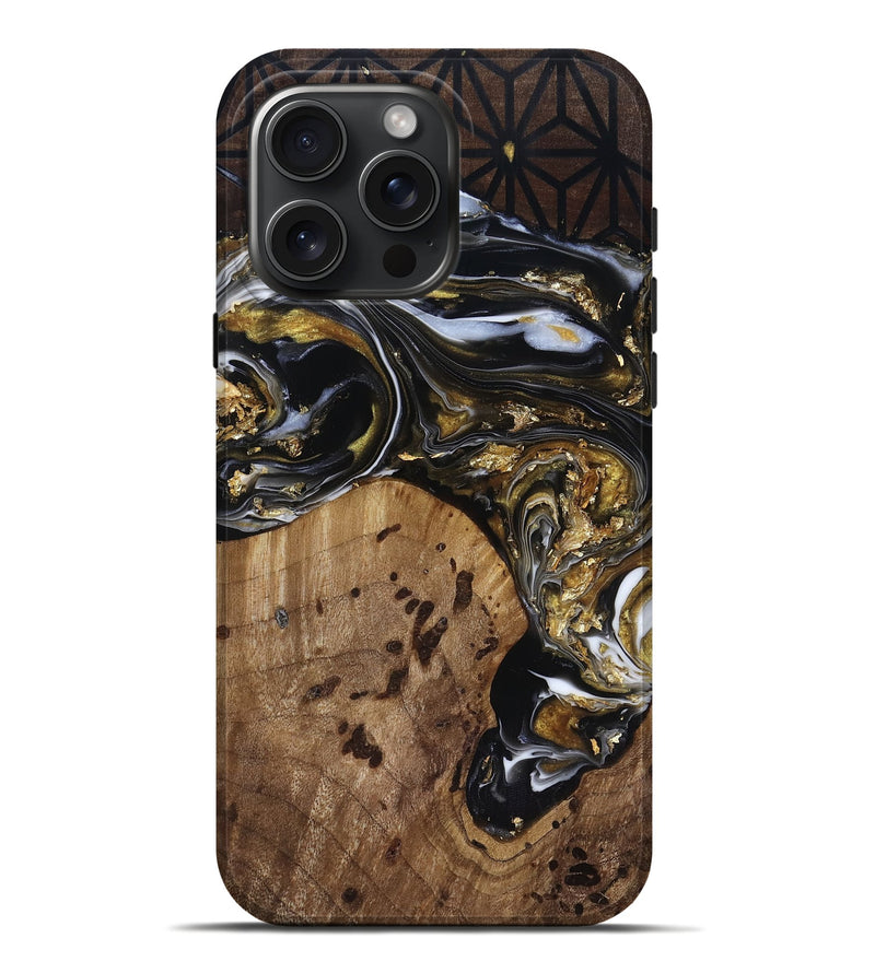 iPhone 16 Pro Max Wood Live Edge Phone Case - Yetta (Black & White, 818012)