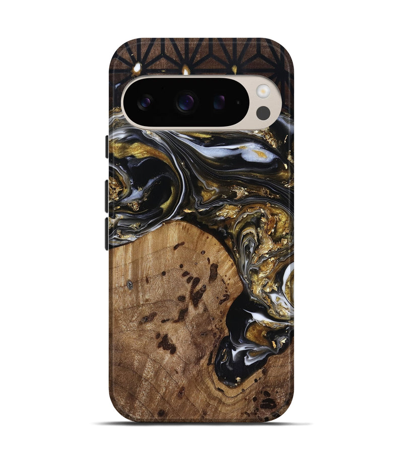 Pixel 9 Pro Wood Live Edge Phone Case - Yetta (Black & White, 818012)